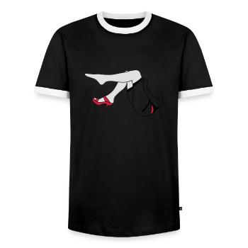 Frau Beine_d1 - Männer Kontrast-T-Shirt - Schwarz/Weiß - Vorne - AI Model Female 172 light (172cm) & AI Model Male 178 light (178cm)