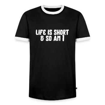 life is short funny saying live lifestyle - Men's Ringer Shirt - black/white - Front - AI Model Female 172 light (172cm) & AI Model Male 178 light (178cm)