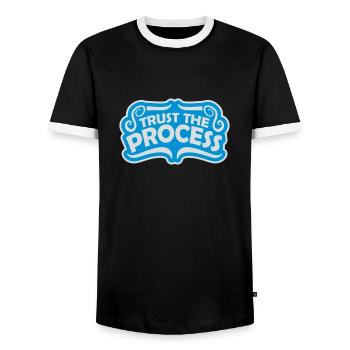 trust the process Quote - Men's Ringer Shirt - black/white - Front - AI Model Female 172 light (172cm) & AI Model Male 178 light (178cm)