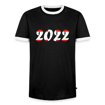 Swiss National Team Football World Cup - Men's Ringer Shirt - black/white - Front - AI Model Female 172 light (172cm) & AI Model Male 178 light (178cm)