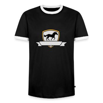 Banner Horse Coat of Arms Shield - Men's Ringer Shirt - black/white - Front - AI Model Female 172 light (172cm) & AI Model Male 178 light (178cm)