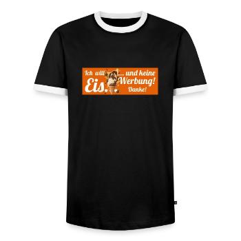 Ich will Eis und keine Werbung! Keine Werbung! - Männer Kontrast-T-Shirt - Schwarz/Weiß - Vorne - AI Model Female 172 light (172cm) & AI Model Male 178 light (178cm)