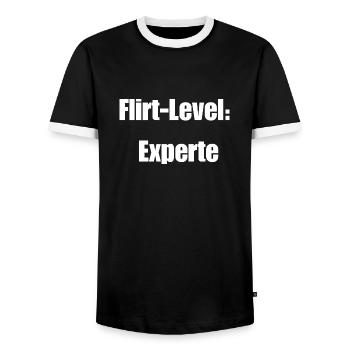 Flirt-Level: Experte - Männer Kontrast-T-Shirt - Schwarz/Weiß - Vorne - AI Model Female 172 light (172cm) & AI Model Male 178 light (178cm)
