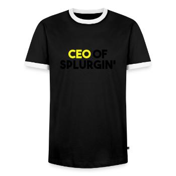 GESCHÄFTSFÜHRER VON SPLURGIN' - Männer Kontrast-T-Shirt - Schwarz/Weiß - Vorne - AI Model Female 172 light (172cm) & AI Model Male 178 light (178cm)