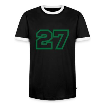 Number 27 green sport - Men's Ringer Shirt - black/white - Front - AI Model Female 172 light (172cm) & AI Model Male 178 light (178cm)
