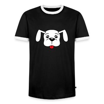 Dog Sticking Out Tongue Naughty Puppy Pet - Men's Ringer Shirt - black/white - Front - AI Model Female 172 light (172cm) & AI Model Male 178 light (178cm)
