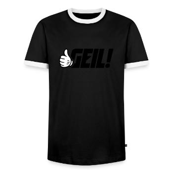 Geil Spruch - Männer Kontrast-T-Shirt - Schwarz/Weiß - Vorne - AI Model Female 172 light (172cm) & AI Model Male 178 light (178cm)