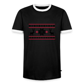 Norwegian pattern (winter) 05.1 - Men's Ringer Shirt - black/white - Front - AI Model Female 172 light (172cm) & AI Model Male 178 light (178cm)