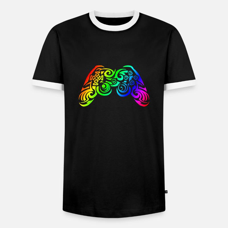 Controller Regenbogen Tribal Tattoo Gaming - Männer Kontrast-T-Shirt - Schwarz/Weiß