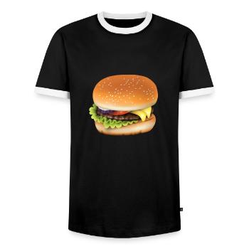 Hamburger - Männer Kontrast-T-Shirt - Schwarz/Weiß - Vorne - AI Model Female 172 light (172cm) & AI Model Male 178 light (178cm)