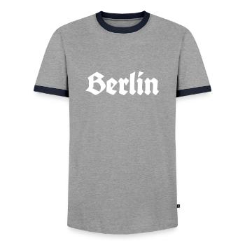 Berlin - Porte de Brandebourg - Alexanderplatz - T-shirt contrasté Homme - gris/marine  - Devant - AI Model Female 172 light (172cm) & AI Model Male 178 light (178cm)