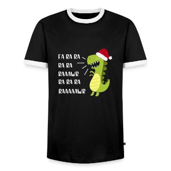 Dino avec casquette de Noël, Drôle de Noël en - T-shirt contrasté Homme - noir/blanc - Devant - AI Model Female 172 light (172cm) & AI Model Male 178 light (178cm)