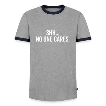 Chut, personne ne s’en soucie - T-shirt contrasté Homme - gris/marine  - Devant - AI Model Female 172 light (172cm) & AI Model Male 178 light (178cm)