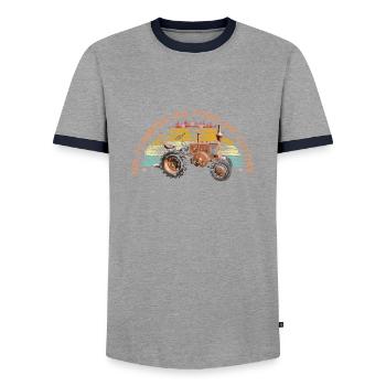 NO FARMERS NO FOOD NO FUTURE - Men's Ringer Shirt - grey/navy  - Front - AI Model Female 172 light (172cm) & AI Model Male 178 light (178cm)
