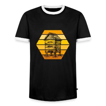 Beekeeper Beehive Hobby Beekeeper Bee colony - Men's Ringer Shirt - black/white - Front - AI Model Female 172 light (172cm) & AI Model Male 178 light (178cm)
