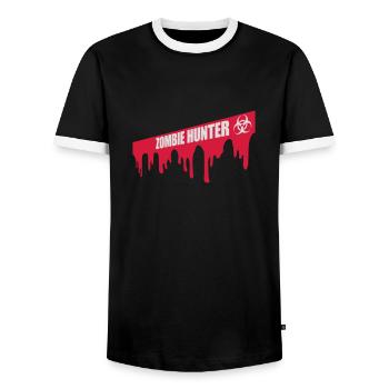 zombie hunter Halloween Quote - Men's Ringer Shirt - black/white - Front - AI Model Female 172 light (172cm) & AI Model Male 178 light (178cm)