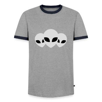 Team 3 Aliens Friends - Men's Ringer Shirt - grey/navy  - Front - AI Model Female 172 light (172cm) & AI Model Male 178 light (178cm)