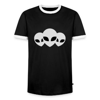 Team 3 Aliens Friends - Men's Ringer Shirt - black/white - Front - AI Model Female 172 light (172cm) & AI Model Male 178 light (178cm)