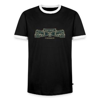 Railway Corporation - Men's Ringer Shirt - black/white - Front - AI Model Female 172 light (172cm) & AI Model Male 178 light (178cm)