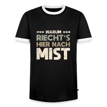 Warum Riecht's Hier Nach Mist - Männer Kontrast-T-Shirt - Schwarz/Weiß - Vorne - AI Model Female 172 light (172cm) & AI Model Male 178 light (178cm)