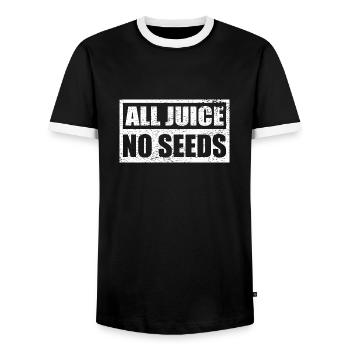 Vasectomy All Juice No Seeds Men Shooting Blanks - Männer Kontrast-T-Shirt - Schwarz/Weiß - Vorne - AI Model Female 172 light (172cm) & AI Model Male 178 light (178cm)