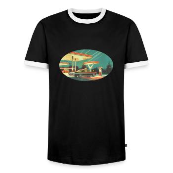 Benzinbrüder Tankstelle - Männer Kontrast-T-Shirt - Schwarz/Weiß - Vorne - AI Model Female 172 light (172cm) & AI Model Male 178 light (178cm)