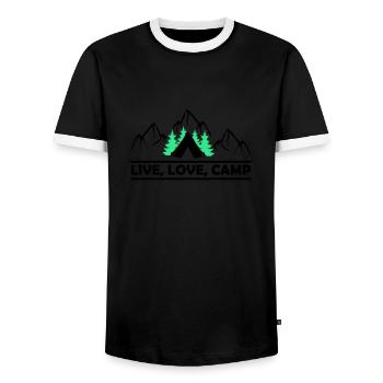 Live Love Camp - Men's Ringer Shirt - black/white - Front - AI Model Female 172 light (172cm) & AI Model Male 178 light (178cm)
