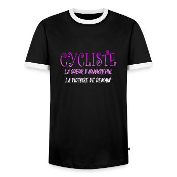 CYCLIST The sweat of today the cycling victory - Men's Ringer Shirt - black/white - Front - AI Model Female 172 light (172cm) & AI Model Male 178 light (178cm)