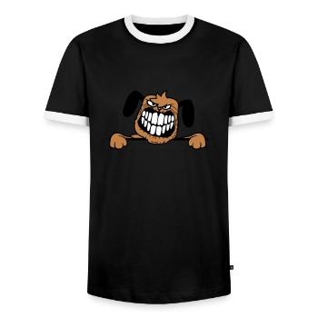 chien monstre méchant dangereux dents sourire sourire - T-shirt contrasté Homme - noir/blanc - Devant - AI Model Female 172 light (172cm) & AI Model Male 178 light (178cm)