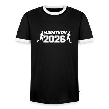 Marathon 2026 - Men's Ringer Shirt - black/white - Front - AI Model Female 172 light (172cm) & AI Model Male 178 light (178cm)