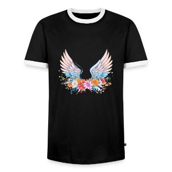 Angelwings,Angel Wings,Graffiti,Colorful,Flowers - Men's Ringer Shirt - black/white - Front - AI Model Female 172 light (172cm) & AI Model Male 178 light (178cm)