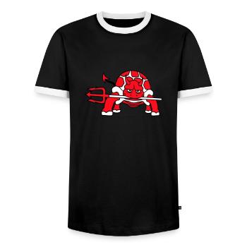 Tortue Diable Enfer Trident Mal Démon Cool - T-shirt contrasté Homme - noir/blanc - Devant - AI Model Female 172 light (172cm) & AI Model Male 178 light (178cm)