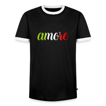 amore - Italia - Italy - Love - Liebe - Men's Ringer Shirt - black/white - Front - AI Model Female 172 light (172cm) & AI Model Male 178 light (178cm)