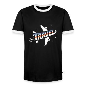 Travel Plane - Cool Holiday Pictogram - Men's Ringer Shirt - black/white - Front - AI Model Female 172 light (172cm) & AI Model Male 178 light (178cm)