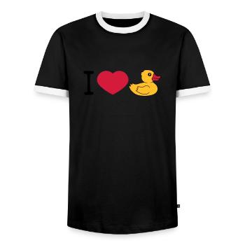 love i love heart squeaky duck rubber duck bath duck - Men's Ringer Shirt - black/white - Front - AI Model Female 172 light (172cm) & AI Model Male 178 light (178cm)