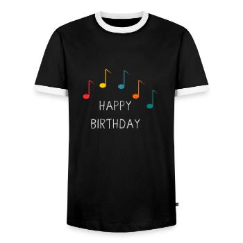 anniversary. HAPPY BIRTHDAY. Happy birthday. - Men's Ringer Shirt - black/white - Front - AI Model Female 172 light (172cm) & AI Model Male 178 light (178cm)