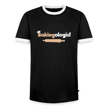 Bakingologist Baking Cake Cookie Pastry - Men's Ringer Shirt - black/white - Front - AI Model Female 172 light (172cm) & AI Model Male 178 light (178cm)