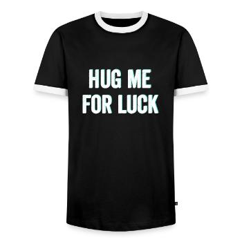 Hug me for luck - Men's Ringer Shirt - black/white - Front - AI Model Female 172 light (172cm) & AI Model Male 178 light (178cm)