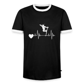 Skier Ski Skiing Ski Design Skiing Outfit - Men's Ringer Shirt - black/white - Front - AI Model Female 172 light (172cm) & AI Model Male 178 light (178cm)