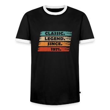 53. Jubiläum 1971 - Legende seit Vintage Ret - Männer Kontrast-T-Shirt - Schwarz/Weiß - Vorne - AI Model Female 172 light (172cm) & AI Model Male 178 light (178cm)