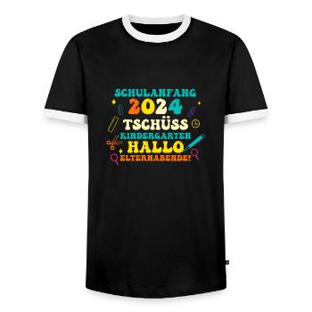 Eltern Schulkind Grundschule Erste Klasse Einschul - Männer Kontrast-T-Shirt - Schwarz/Weiß - Vorne - AI Model Female 172 light (172cm) & AI Model Male 178 light (178cm)