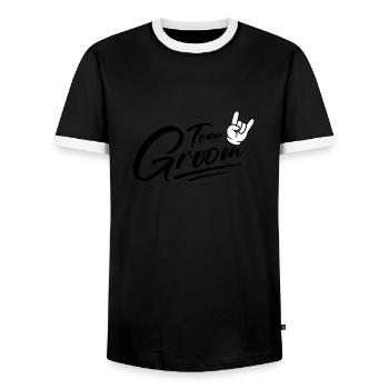 Groom Team Groom Bachelor - Men's Ringer Shirt - black/white - Front - AI Model Female 172 light (172cm) & AI Model Male 178 light (178cm)