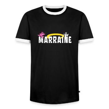 Marraine Baptême Auréole Anges - T-shirt contrasté Homme - noir/blanc - Devant - AI Model Female 172 light (172cm) & AI Model Male 178 light (178cm)