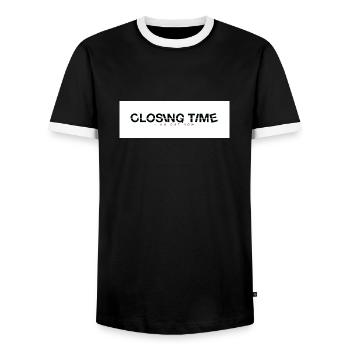 closing time - Men's Ringer Shirt - black/white - Front - AI Model Female 172 light (172cm) & AI Model Male 178 light (178cm)