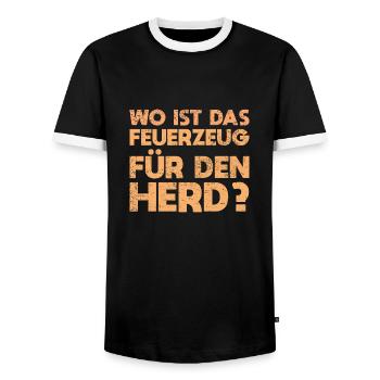 Wo Ist Das Feuerzeug Für Den Herd? - Männer Kontrast-T-Shirt - Schwarz/Weiß - Vorne - AI Model Female 172 light (172cm) & AI Model Male 178 light (178cm)