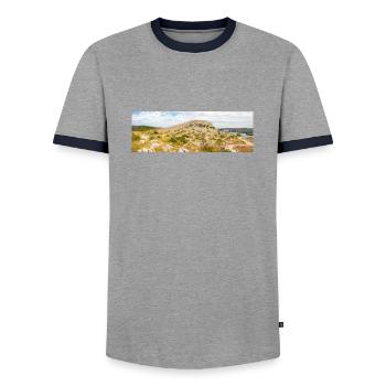 Die Mauer von Oštrica (Bedem Grebastica) Kroatien - Männer Kontrast-T-Shirt - Grau/Navy  - Vorne - AI Model Female 172 light (172cm) & AI Model Male 178 light (178cm)