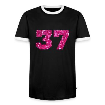 Numéro 37 paillettes rose - 37e anniversaire - T-shirt contrasté Homme - noir/blanc - Devant - AI Model Female 172 light (172cm) & AI Model Male 178 light (178cm)