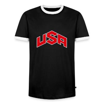 USA - Men's Ringer Shirt - black/white - Front - AI Model Female 172 light (172cm) & AI Model Male 178 light (178cm)