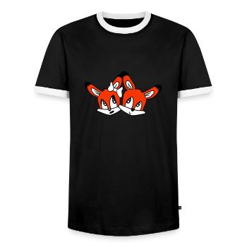 2 Foxes Couple In Love Two Friends Love Team Cute - Men's Ringer Shirt - black/white - Front - AI Model Female 172 light (172cm) & AI Model Male 178 light (178cm)