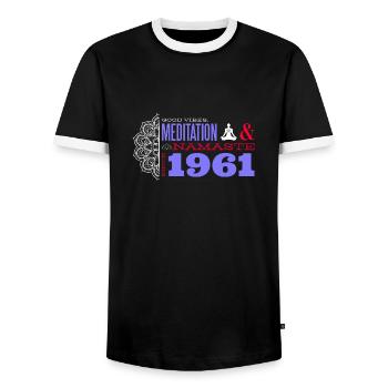 Force spirituelle depuis 1961 - 64 ans - T-shirt contrasté Homme - noir/blanc - Devant - AI Model Female 172 light (172cm) & AI Model Male 178 light (178cm)